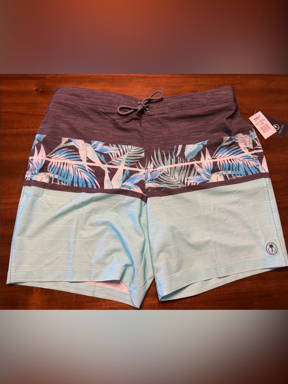 Men's (Category says Women Shorts) — Aqua & Charcoal Tropical Print Board Shorts